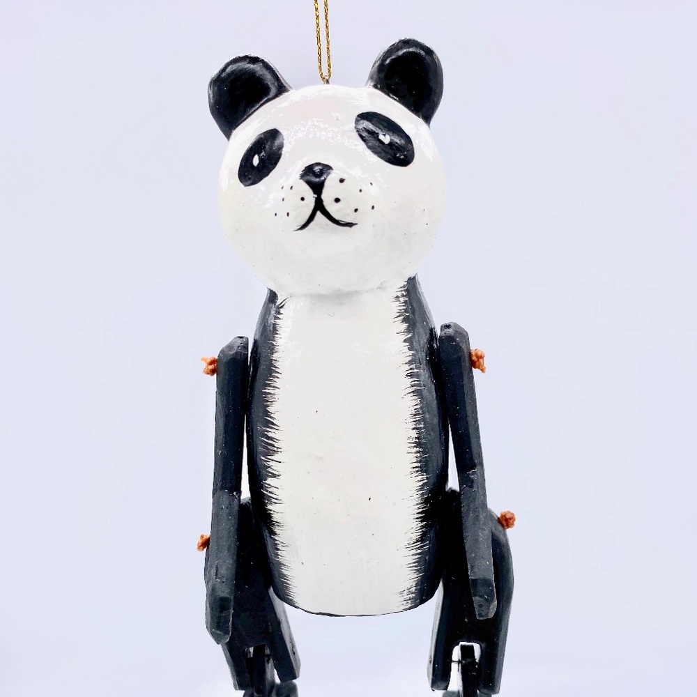 Hand Carved and Painted Panda Puppet Ornament